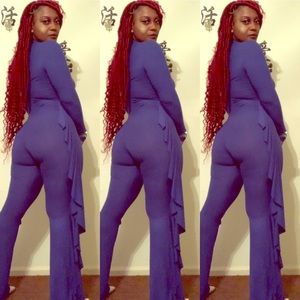 Blue flare leg one piece